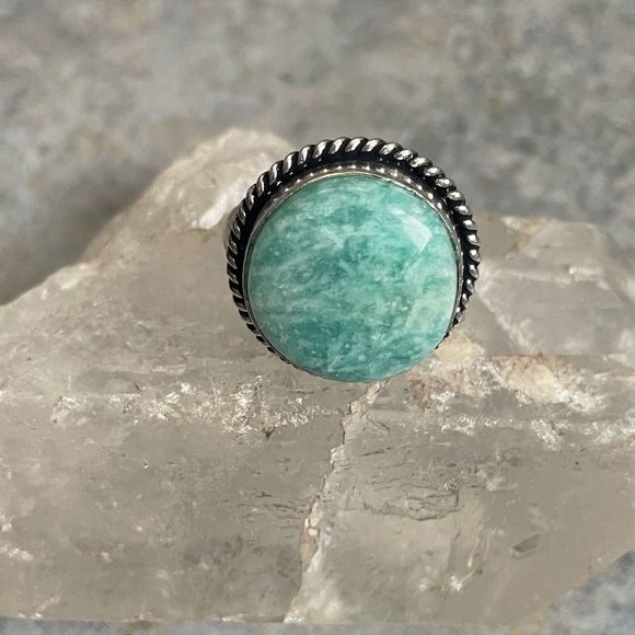 Amazonite Sterling Plated Ring 10.5 - Picture 4 of 8